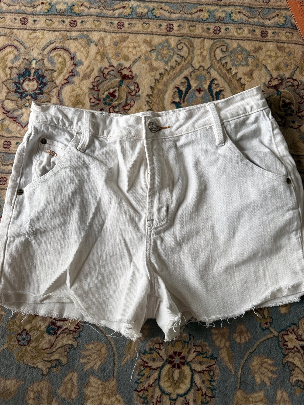 Quiksilver White Denim Frayed Hem Cutoff Shorts